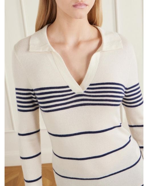 Nili Lotan Natural Lucille Striped Cashmere Polo Sweater