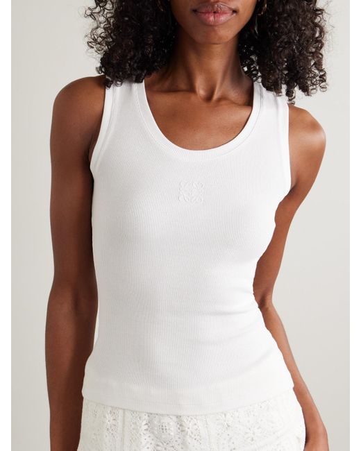 Loewe White Paula's Ibiza Cutout Corded Lace-Trimmed Ribbed Stretch Cotton-Jersey Tank