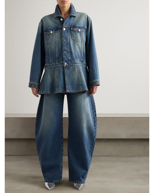 Alaïa Blue High-Rise Barrel-Leg Jeans
