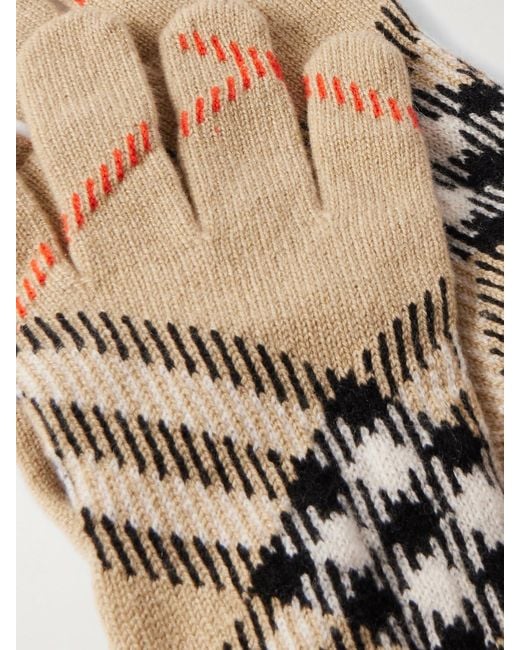 Burberry Natural Checked Cashmere-Blend Gloves