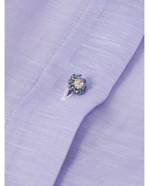 Zimmermann Purple Crush Pussy-Bow Crystal-Embellished Linen And Silk-Blend Organza Shirt