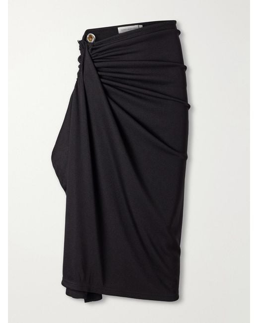 Christopher Esber Black Droplet Crystal Clasp Cascade Embellished Ribbed Midi Skirt