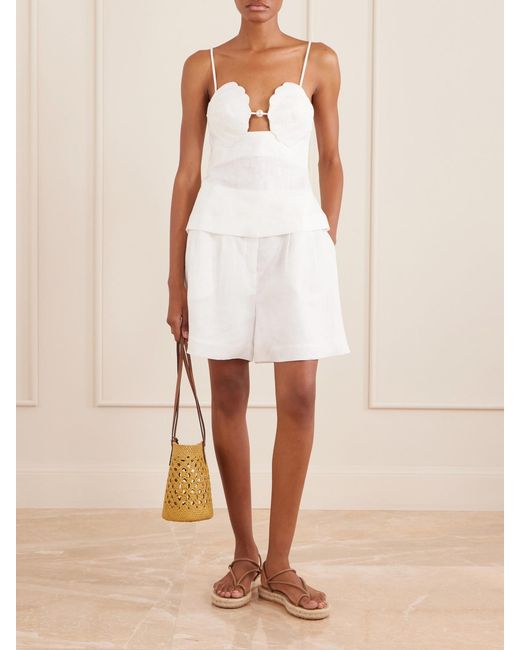 Farm Rio White Shell Peplum Linen Blouse