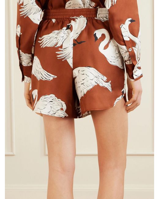 Olivia Von Halle Red Kick Printed Silk-Satin Pajama Set