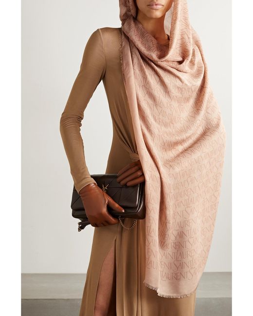 Saint Laurent Pink Printed Modal And Cashmere-Blend Twill Scarf