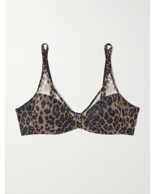 Agent Provocateur Black Lucky Leopard-Print Mesh Underwired Bra