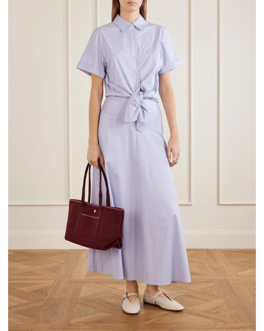 Theory Blue Gathered Striped Cotton-Blend Poplin Midi Skirt