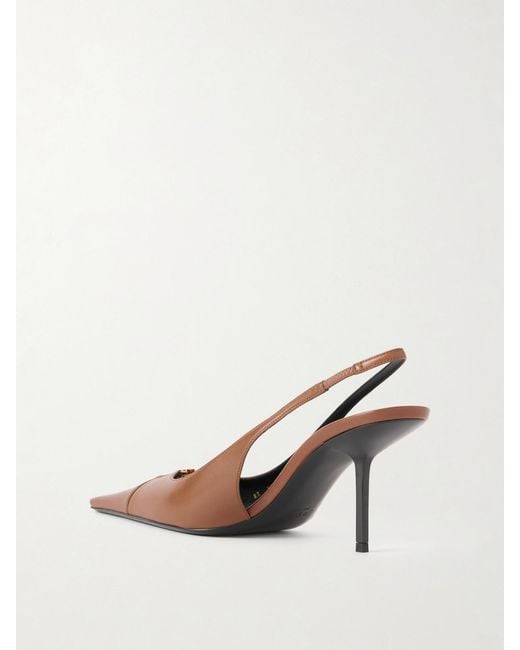 Saint Laurent White Babylone Logo-Embellished Leather Slingback Pumps