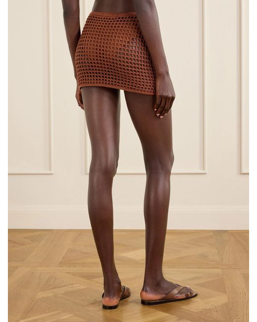 Haight Brown Sheila Open-Knit Cotton-Blend Mini Skirt