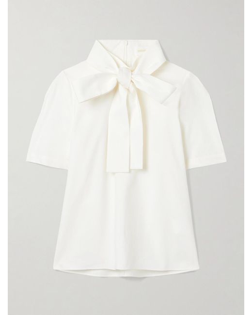 ShuShu/Tong White Tie-Neck Cotton-Poplin Blouse