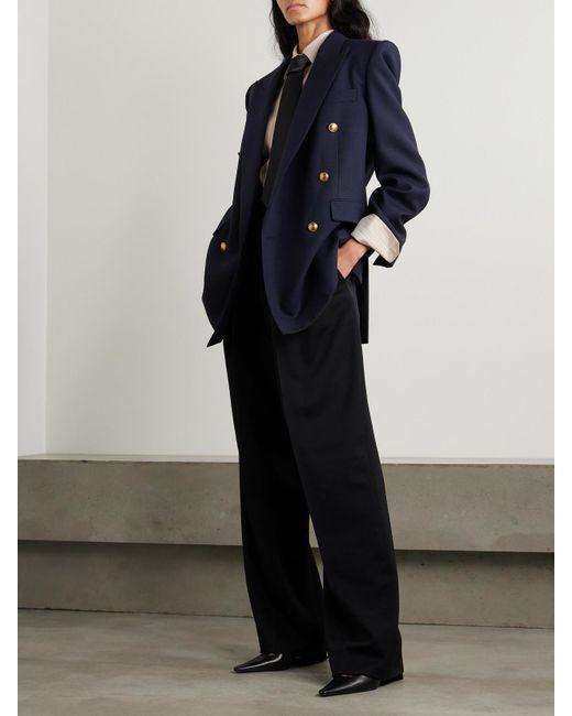 Saint Laurent Blue Doppelreihiger Oversized-Blazer Aus Grain De Poudre Aus Wolle