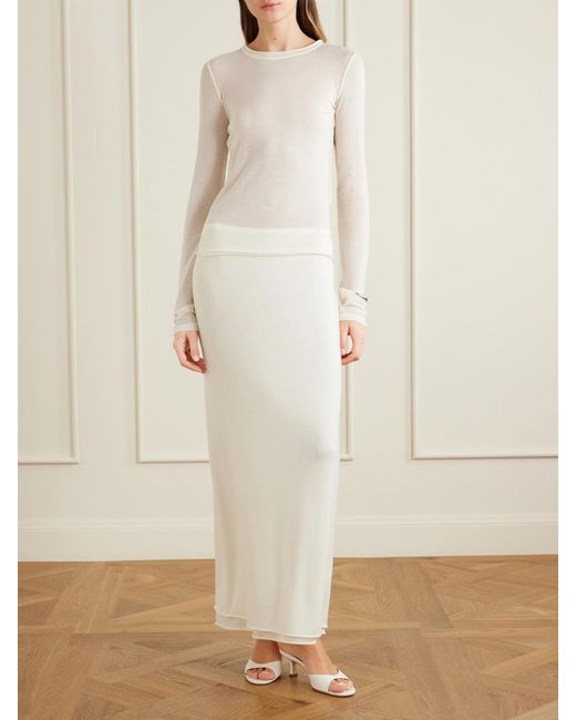 Colleen Allen White Stretch Tencel Modal, Silk And Cashmere-Blend Maxi Skirt