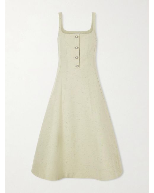 Altuzarra Natural Orrie Button-Embellished Cotton-Blend Midi Dress
