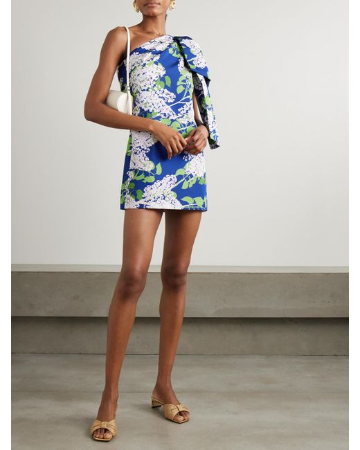 BERNADETTE Blue Josselin Asymmetrisches Minikleid Aus Taft Mit Blumenprint Und Schleife
