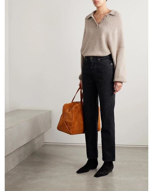Khaite Black Abigail Cropped High-Rise Straight-Leg Jeans