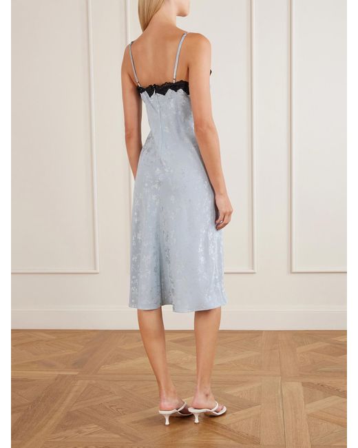 Maison Mayle Blue Pina Lace-Trimmed Silk-Crepe De Chine Midi Dress