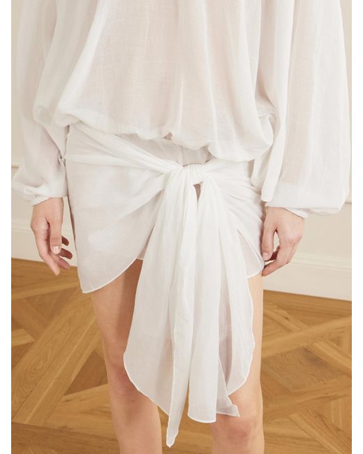Christopher Esber White Porto Tie-Detailed Gathered Cotton-Voile Mini Dress