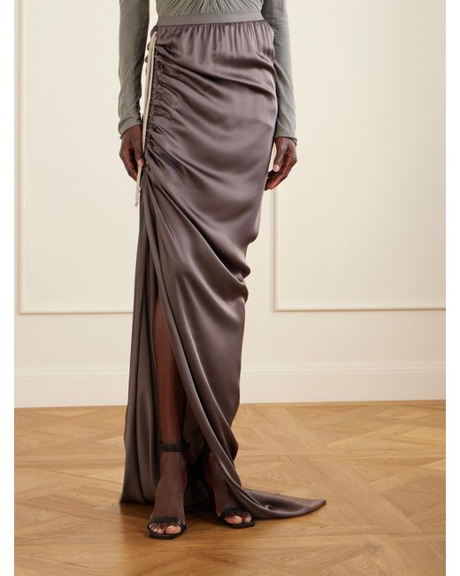 Rick Owens Gray Edfu Gathered Satin Maxi Skirt