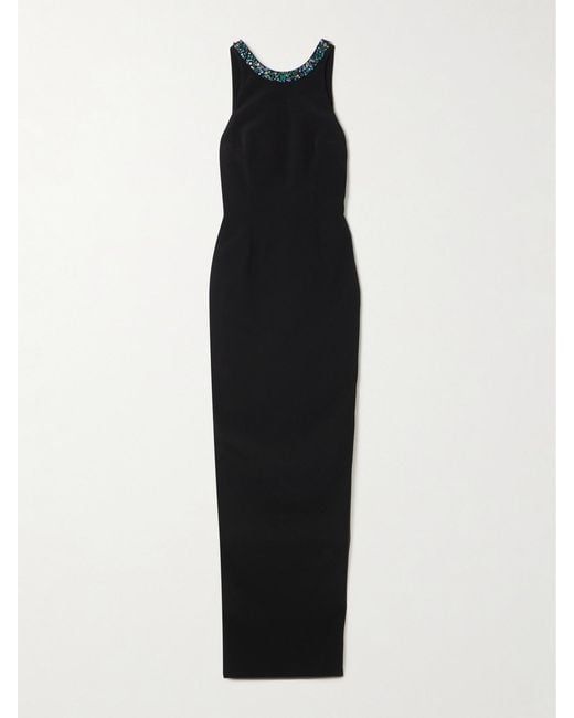 Balmain Black Open-Back Crystal-Embellished Crepe Gown