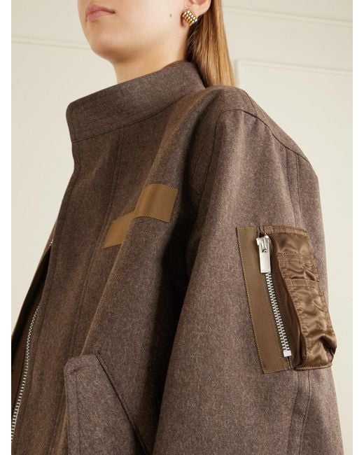 Sacai Brown Shell-Trimmed Wool-Flannel Coat