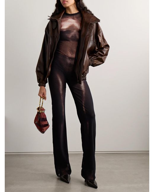 Jean Paul Gaultier Blue Body Dust Trompe L'Oeil Printed Mesh Straight-Leg Pants