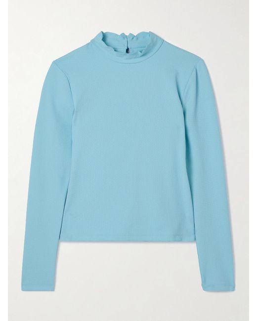 Marysia Swim Blue Swamis Scalloped Seersucker Rash Guard