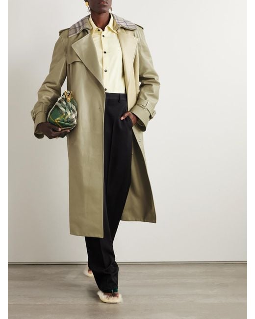 Trench-Coat En Cuir À Finitions En Jacquard À Carreaux Et À Ceinture Burberry en coloris Green