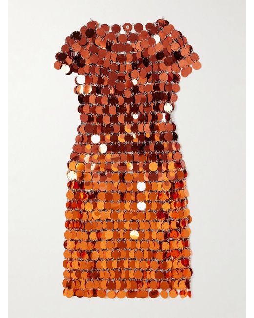 Rabanne Orange Assemblage Sequined Chainmail Mini Dress