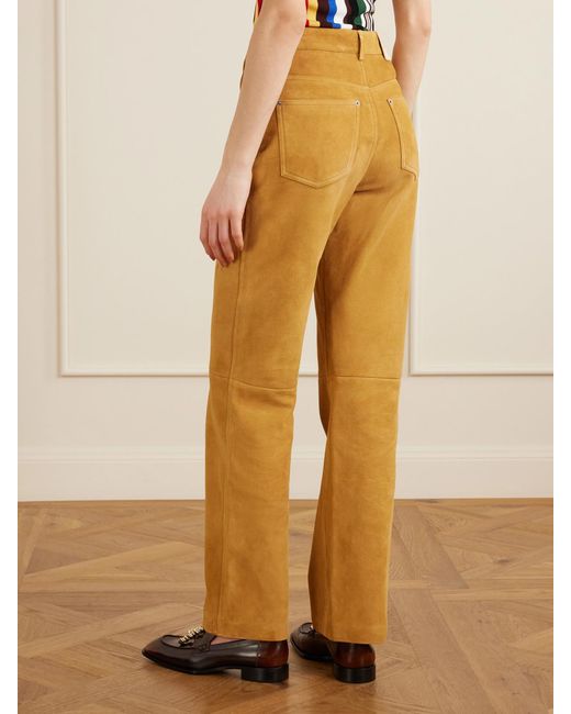 Loewe Yellow Suede High-Rise Straight-Leg Pants
