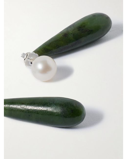 Sophie Buhai Green Small Angelyne, Jade And Pearl Earrings