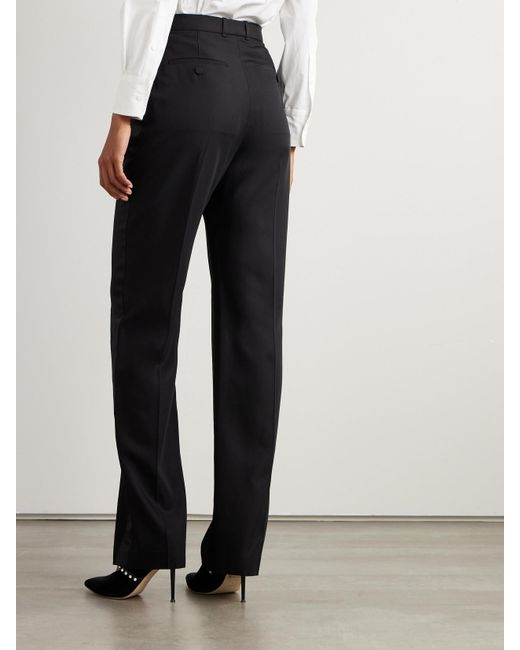 Alexander McQueen Black Hose Mit Geradem Bein Aus Twill Aus Einer Wollmischung Mit Satinbesätzen