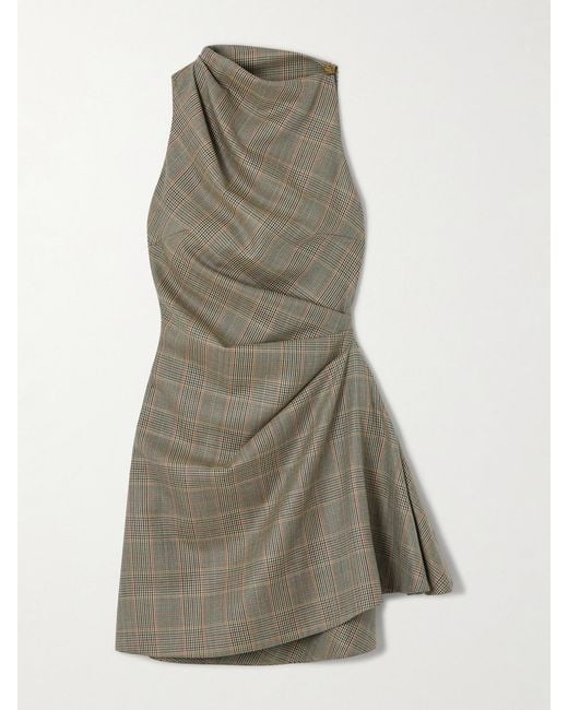 Alexander McQueen Gray Minikleid Aus Karierter Wolle Mit Falten