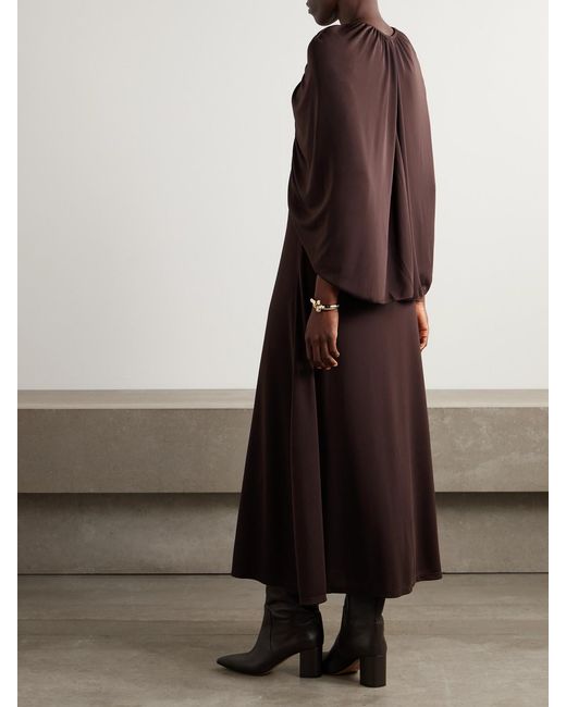 Johanna Ortiz Purple Silent Solstice Cape-Effect Satin-Jersey Midi Dress