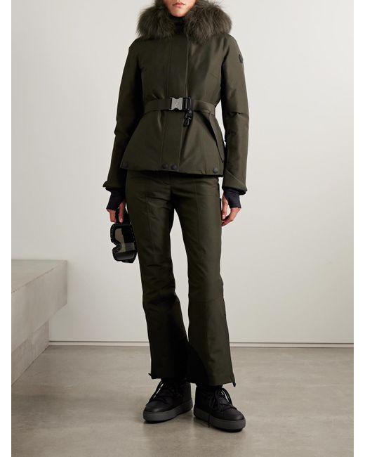 Moncler Green Laplance Daunenjacke Aus Gore-Tex Mit Shearling-Besatz Und Gürtel