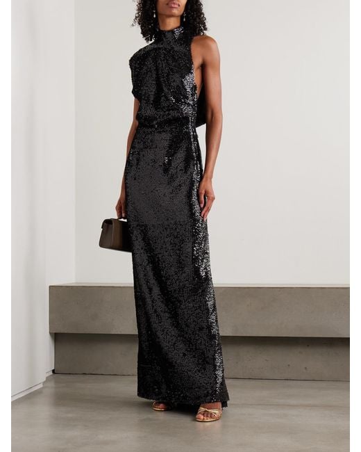 Emilia Wickstead Black Conlan Draped Asymmetric Sequined Crepe Gown