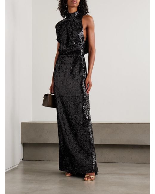 Emilia Wickstead Black Conlan Draped Asymmetric Sequined Crepe Gown