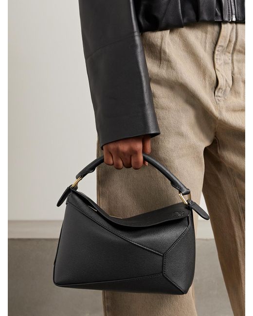 Loewe Black Puzzle Edge Kleine Schultertasche Aus Strukturiertem Leder