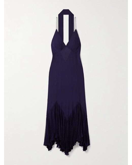 Robe Longue En Georgette De Soie À Plis Et À Foulard Candita Khaite en coloris Blue