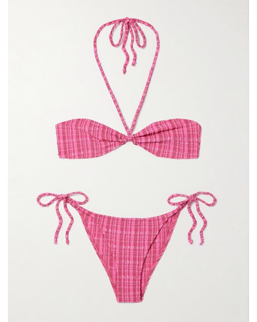 Lisa Marie Fernandez Pink Bandeau String Bikini Aus Gestreiftem Seersucker