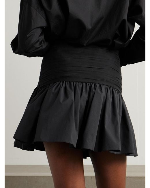 Abadia Black Ruched Chiffon-Trimmed Poplin Mini Skirt