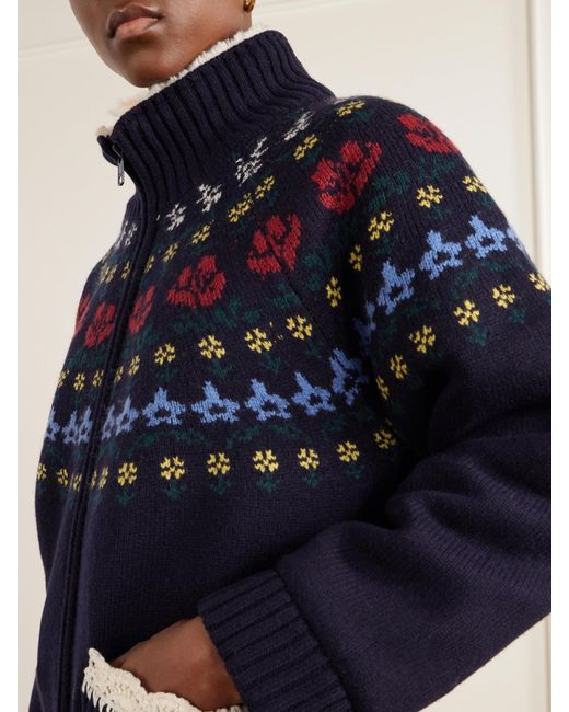 Sea Blue Preston Crochet-Trimmed Merino Wool-Blend Jacket