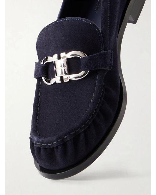 Ferragamo Blue Maryan Suede Loafers