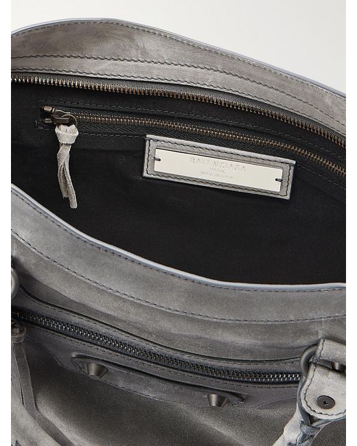 Balenciaga Gray Le City Medium Embellished Suede Shoulder Bag