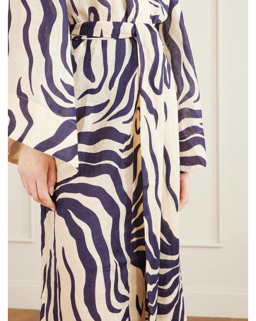 Johanna Ortiz White Boa Whisper Belted Zebra-Print Linen Cover-Up