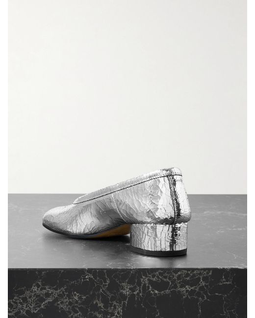 Maison Margiela Gray Tabi Ballerina Split-Toe Metallic Cracked-Leather Pumps