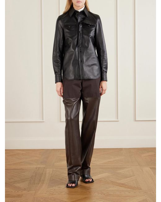 Bottega Veneta Black Intrecciato-Trimmed Leather Shirt