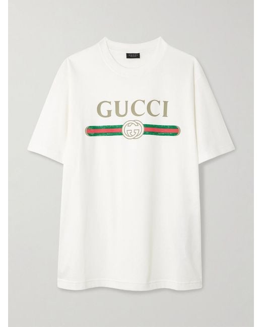 Gucci Natural Oversized Printed Cotton And Silk-Blend Jersey T-Shirt
