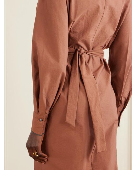 Brunello Cucinelli Brown Embellished Cotton-Blend Midi Wrap Dress