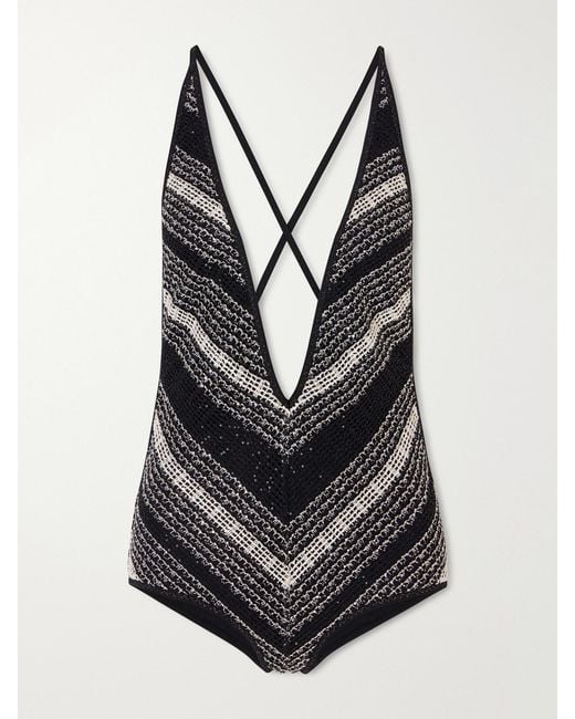Missoni Black Striped Metallic Crochet-Knit One-Piece