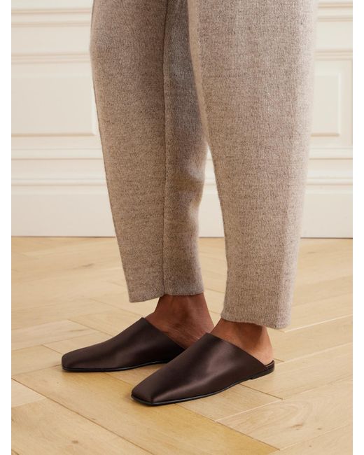 Loro Piana Brown Alba Satin Slippers
